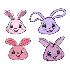 Cute Bunny and Carrot collection. Hand drawn vector illustration