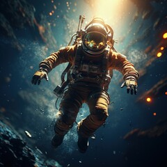 Fantasy an Astronaut spaceman do spacewalk while working for space station in outer space