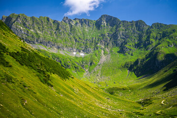 Naklejka premium Beautiful mountain valley with a stream. Fagaras Mountains, Romania.