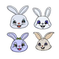 Cute Bunny and Carrot collection. Hand drawn vector illustration