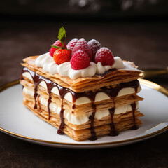 mille-feuille, chocolate, dessert, food, cake, cream, sweet, ice cream, delicious, ice, plate, white, cheesecake, pastry, gourmet, sauce, tasty, ice-cream, treat, sugar, snack, slice, brown, fruit, va