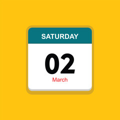 march 01 saturday icon with yellow background, calender icon