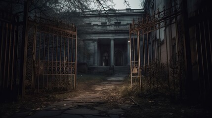 Fototapeta na wymiar Big gate to the abandoned hospital 