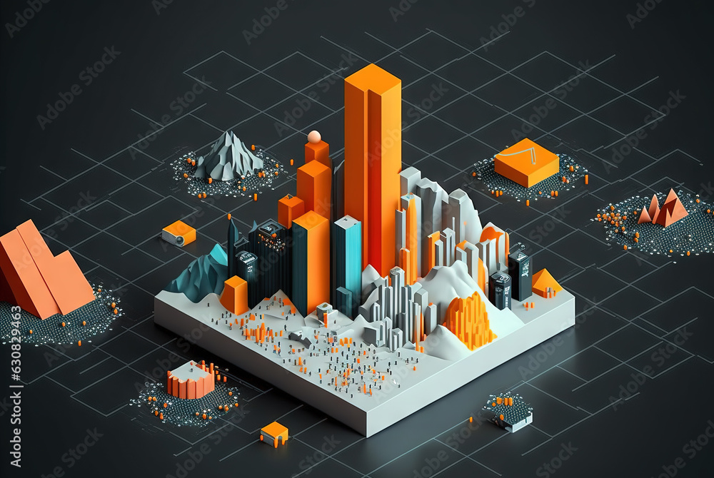 Poster Abstract data graph concept with data clusters and particles. Digital sorting and management concept for business and finance.