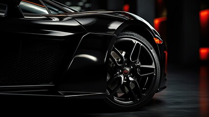 Front view super car with LED headlights black background, AI generated image