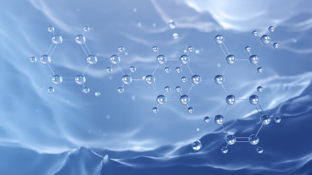 fentanyl molecular structure, 3d model molecule, opiate agonists, structural chemical formula view from a microscope