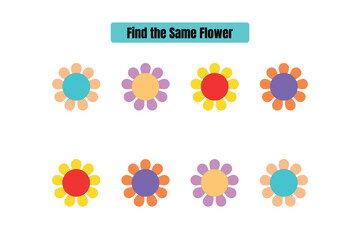 Find the same flower. Educational game for kindergarten kids.