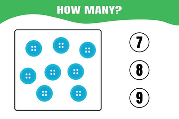 How many? Educational math game for kids. Printable worksheet design.