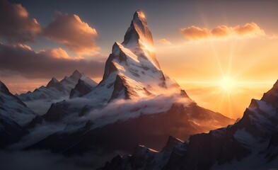 illustration of a mountain landscape, in the alps
