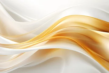 Deurstickers White golden satin texture that is white fabric silk panorama background, luxurious transparent white golden abstract silk cloth background with soft waves beautiful. © Vladimir Sazonov