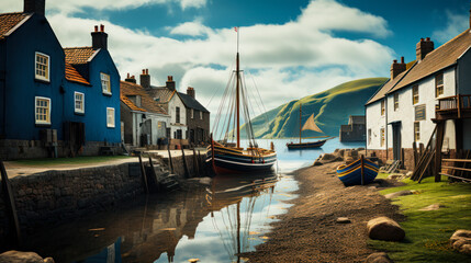 Fototapeta na wymiar Quaint Fishing Village on the British Coast