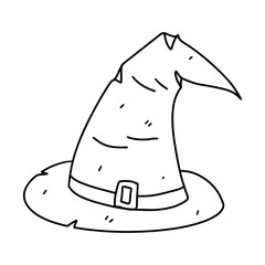 Witch hat. Hand drawn doodle style. Vector illustration isolated on white. Halloween element.