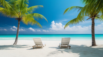 Obraz na płótnie Canvas Serene Beachscape Adorned with Majestic Palm Trees