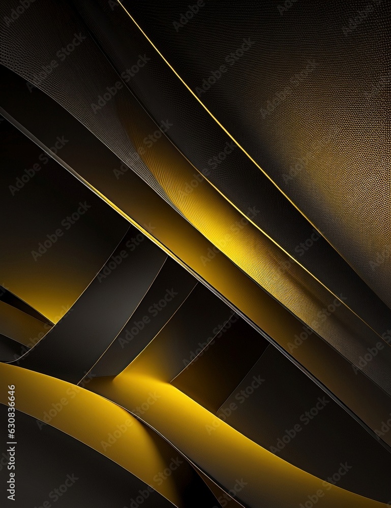 Poster black and yellow dynamic and abstract shapes background with generative ai technology