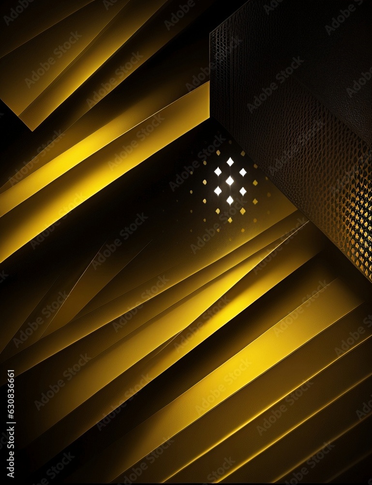 Poster black and yellow dynamic and abstract shapes background with generative ai technology
