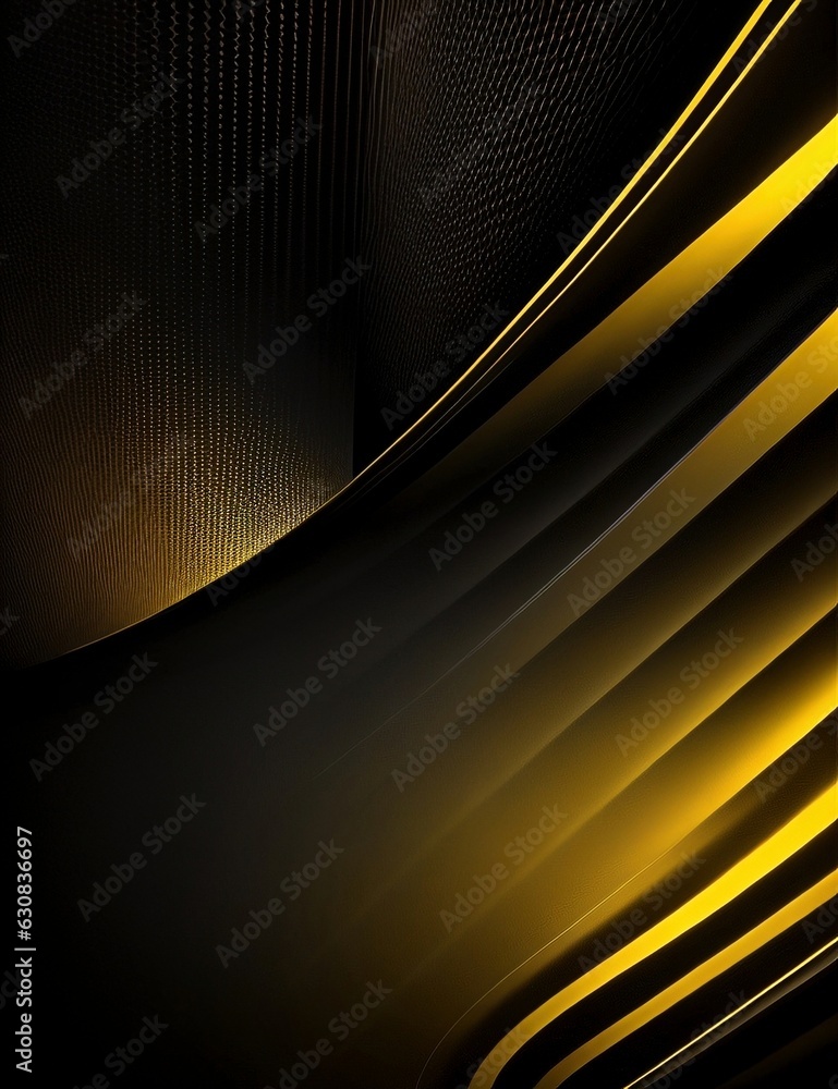 Poster black and yellow dynamic and abstract shapes background with generative ai technology