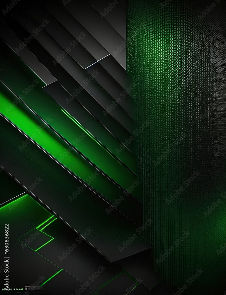 Aufkleber black and green dynamic and abstract shapes background with generative ai technology