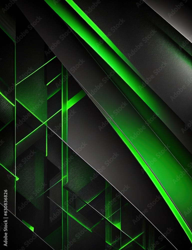Poster black and green dynamic and abstract shapes background with generative ai technology