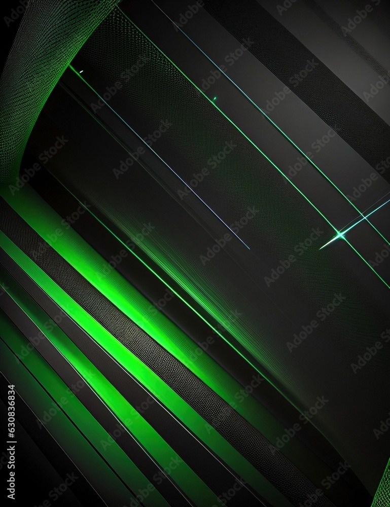 Poster black and green dynamic and abstract shapes background with generative ai technology