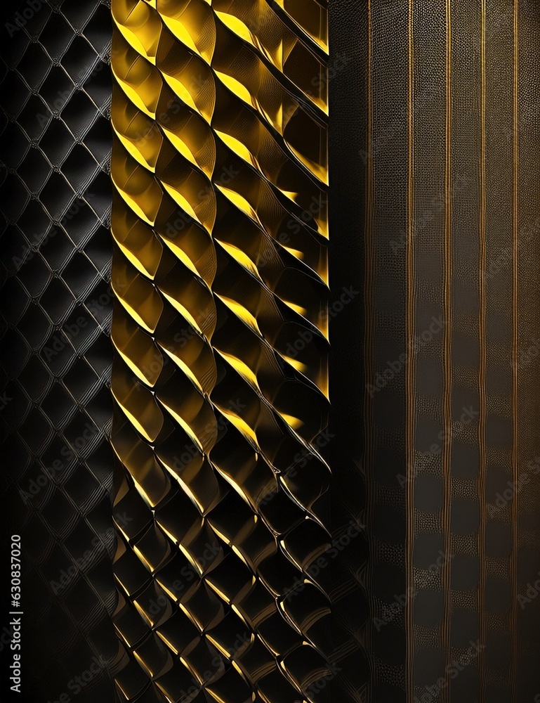 Poster black and yellow dynamic and abstract shapes background with generative ai technology