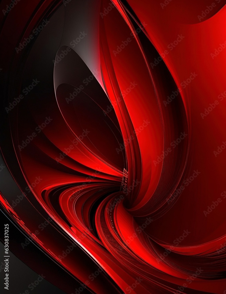 Poster dynamic red and black abstract forms with generative ai technology