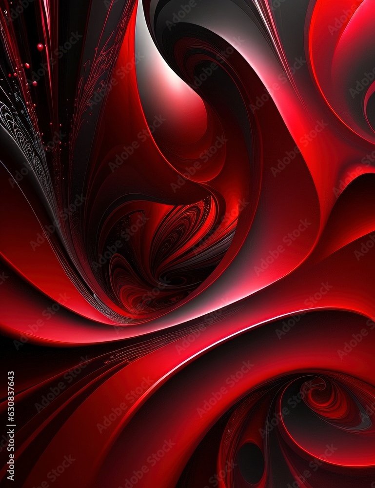 Poster dynamic red and black abstract forms with generative ai technology