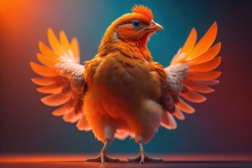 Fotobehang Colorful chicken on a solid color background, studio photo. ai generative © mrisrayilli