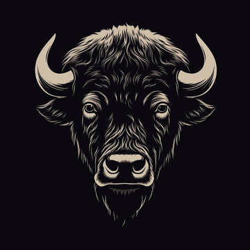 bison head illustration on a black background