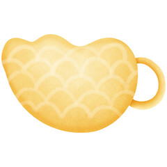 a yellow cup with a wave pattern on it isolated on transparent background 