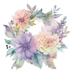 Bunch of decorative Flowers, Isolated PNG, Invitation Card Graphic, Watercolor Hand Painted Illustration, Transparent Background, Generative AI