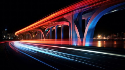 Fototapeta na wymiar Nighttime photograph capturing the mesmerizing beauty of a bridge during a long exposure.