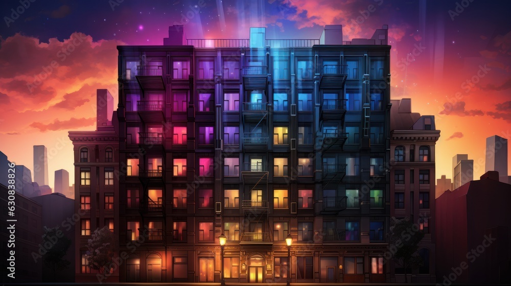 Aufkleber building with multiple stories showcasing a captivating gradient color palette.