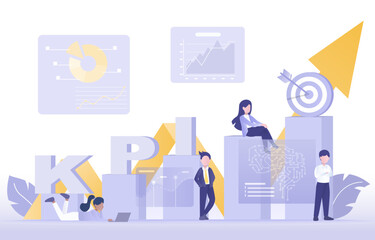 KPI (Key Performance Indicators) concept. Business ideas, start up, marketing plan, evaluation, financial strategy, infographic information. Flat vector design illustration.