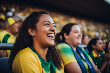 Fãs brasileiras de futebol em um estádio da Copa do Mundo apoiando a seleção nacional
 - obrazy, fototapety, plakaty