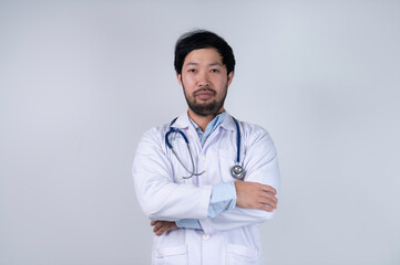 Asian smart doctor on white background