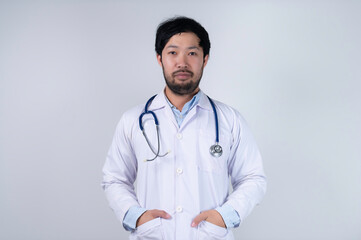 Asian smart doctor on white background