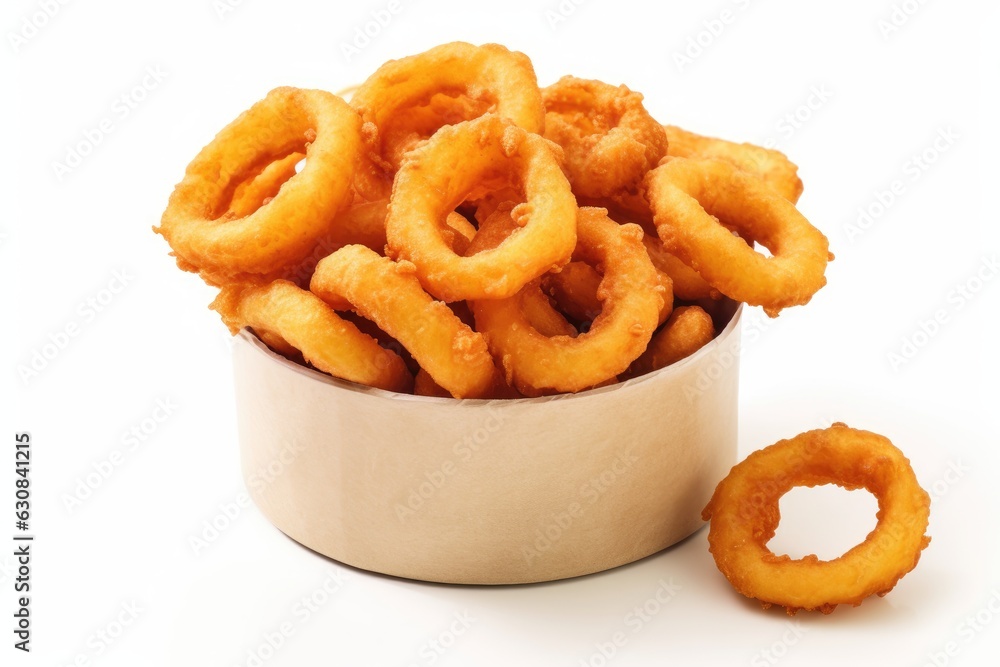 Wall mural bowl of onion rings white background