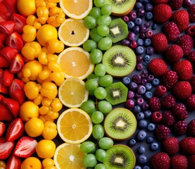 Colorful fresh fruit rainbow background