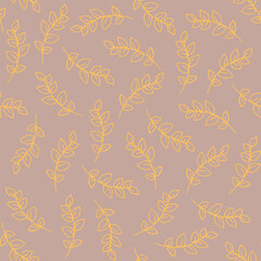 Yellow foliage on a grey background seamless pattern. Hand drawn botanical elements. Vector illustration