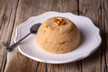 Traditional Turkish semolina sweet desert halva (Turkish name; irmik helvasi)