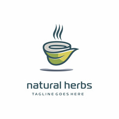 cup shaped tea leaves with elegant line art simple creative. health vector logo design symbol