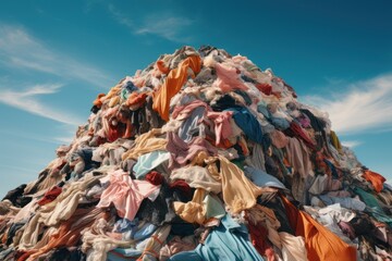 huge heap of useless clothes, era of consumpion metaphor, ai tools generated image - obrazy, fototapety, plakaty