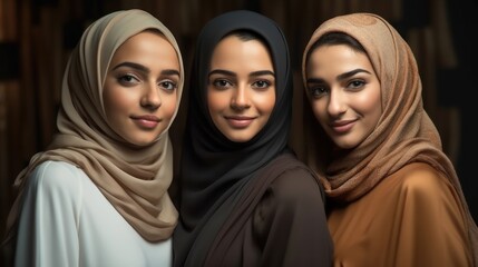 Beautiful woman, Portrait three beautiful young middle eastern women wearing a hijab.