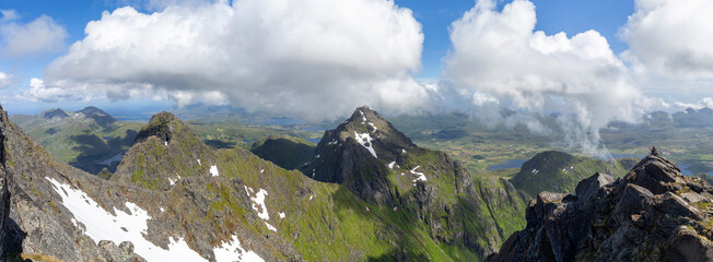 peak of Himmeltinden mountain in Norway - 630845661