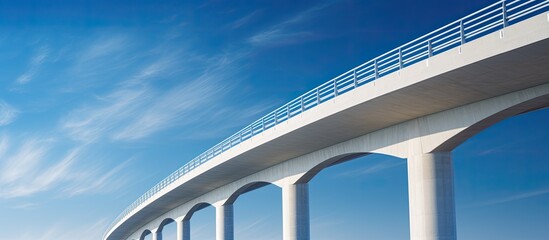 A photo of a bridge taken from a low angle with a blue sky in the background. represents civil engineering. - Powered by Adobe