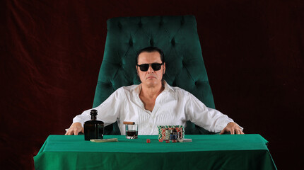 portrait of a male gambler, poker player