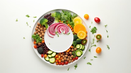 Colorful assortment of fresh vegetables arranged on a white plate