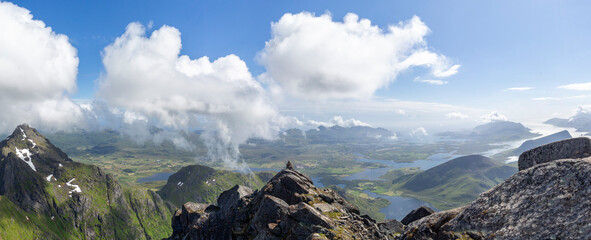 peak of Himmeltinden mountain in Norway - 630846260