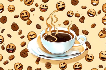 coffee cup background with emojis