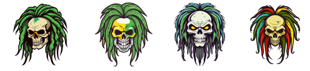 Dreadlock Skull Vector Logo Collection: A Bold Fusion of Sport and Esport Team Badges, Emblems, and T-shirt Prints